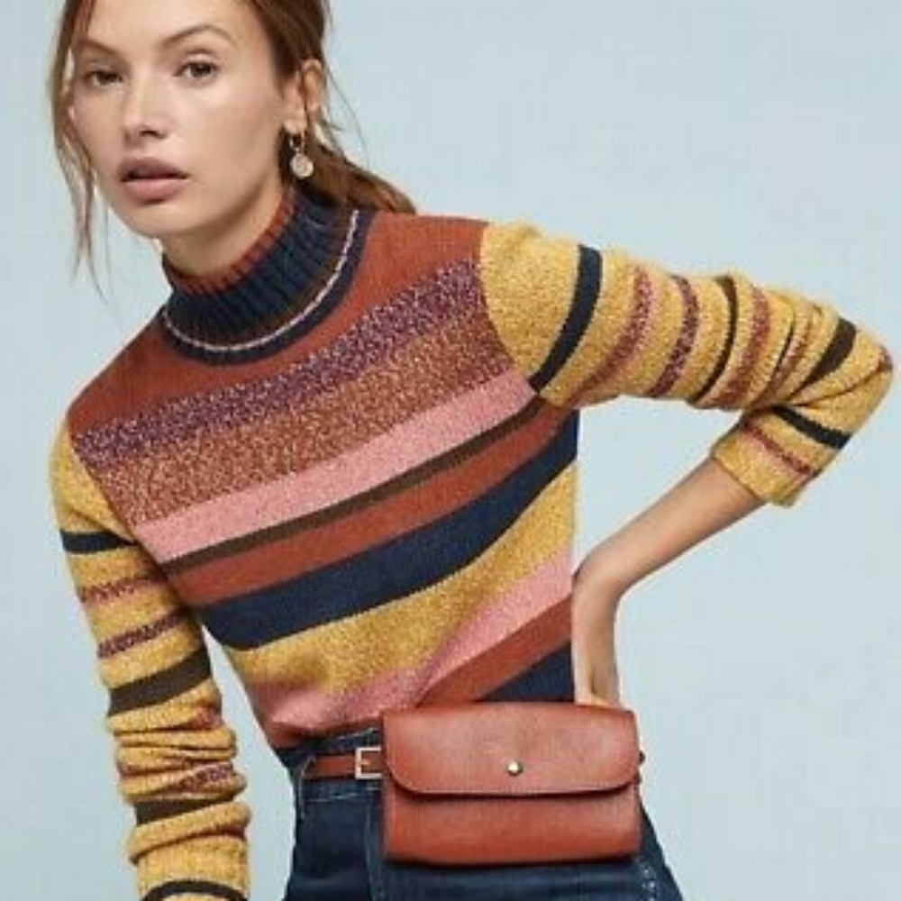 • frye • striped crop mockneck sweater